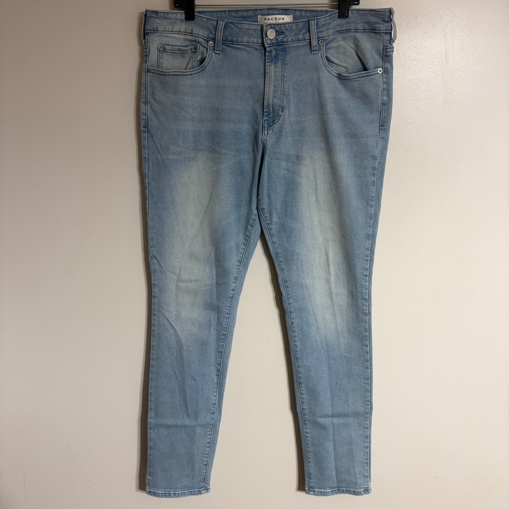 PacSun Skinny Jeans Mens 36x34 Light Wash Blue Denim Stretch Faded